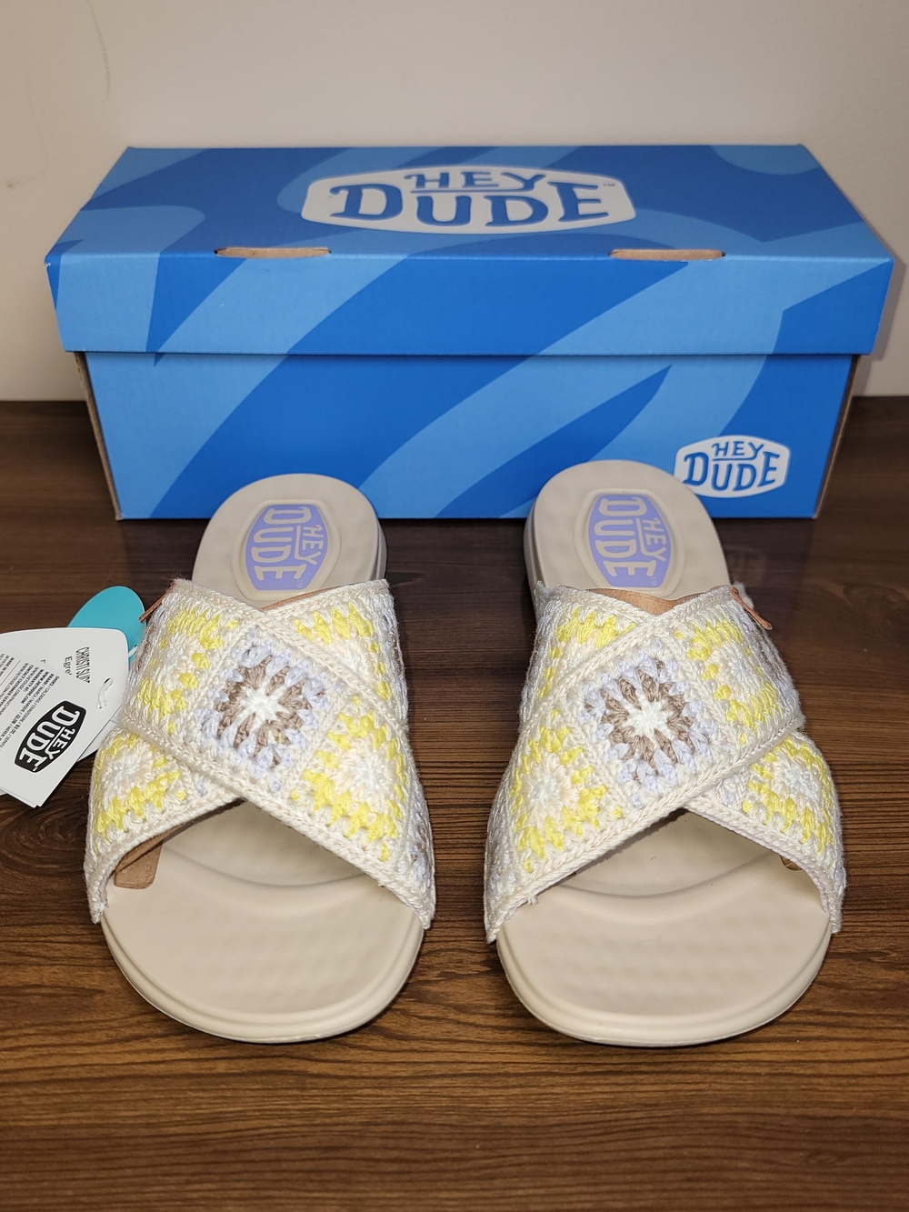 Hey Dude Womens' Yellow Crochet Slide Sandals - Size 6